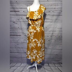Old Navy Mustard One Shoulder Dress with White Floral Pattern